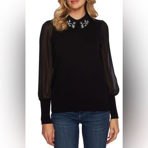 EUC CeCe Womens Jeweled Mixed Media Sweater | Black | size small